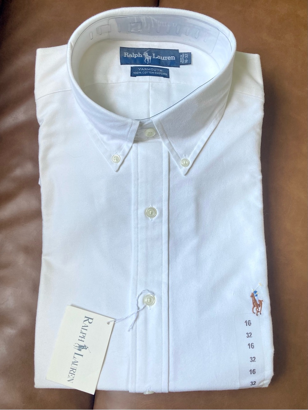 DEADSTOCK Vintage Ralph Lauren Yarmouth Oxford Shirt 16-32 NOS NWT White